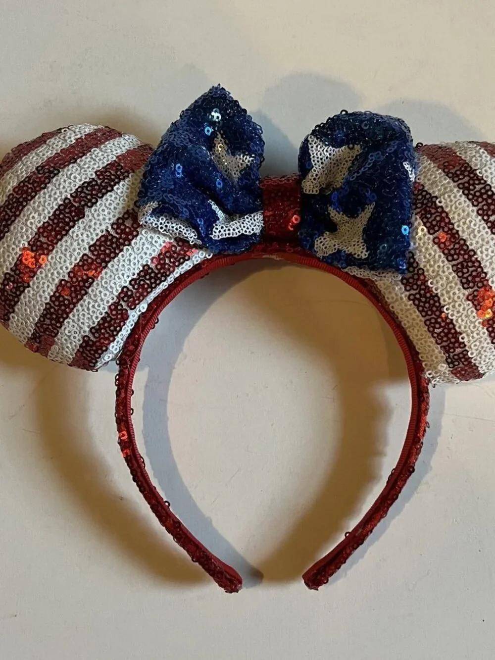 Disney Mickey or Minnie Mouse Americana Red White & Blue Sequin Ears Headband